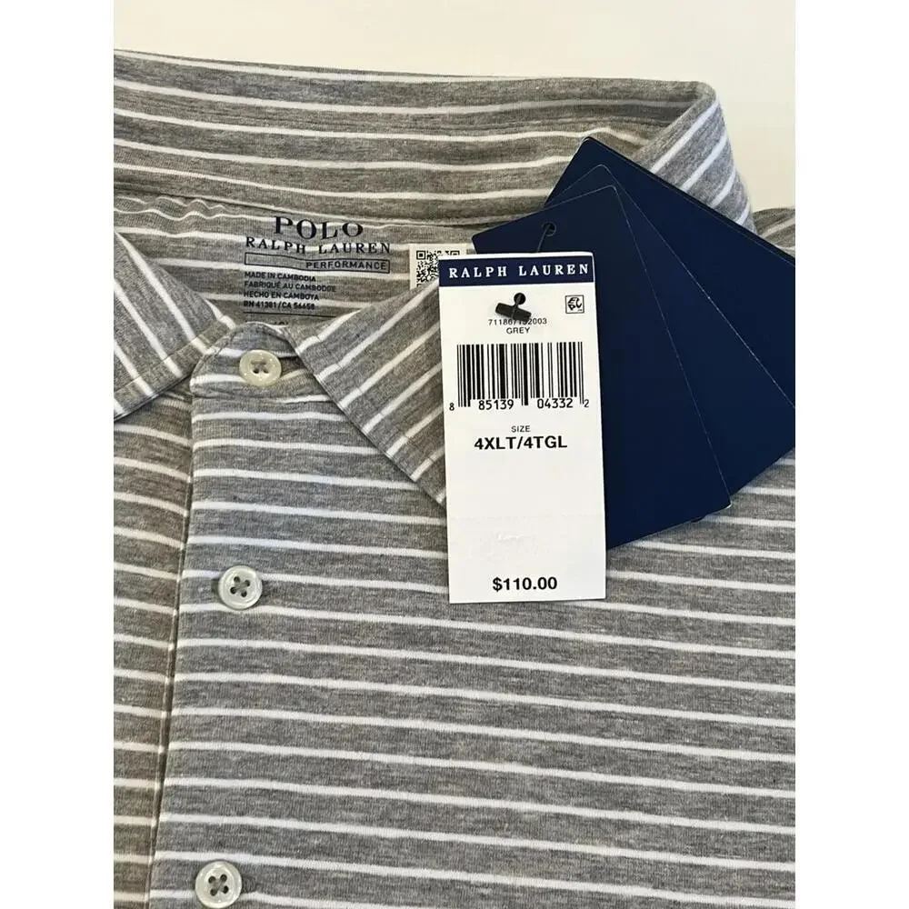 NWT Polo Ralph Lauren  STRIPE LOGO BIG&TALL Size 4XLT Polo Gray Shirt